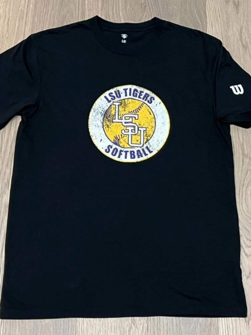 L Wilson Louisville Slugger LSU TIGERS SOFTBALL Top Tee Shirt Black 2-Side Large